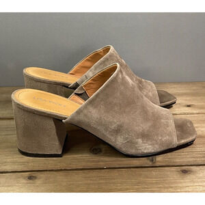Lisa Vicky Women's Ideal Open Toe Mule Size 10 Taupe Faux Suede Block Heel
